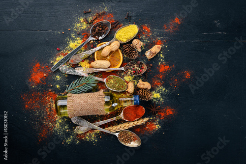 Spices And Herbs A Large Assortment Of Spices Indian Cuisine On