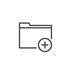 Add folder line icon, outline vector sign, linear style pictogram isolated on white. File with plus symbol, logo illustration. Editable stroke
