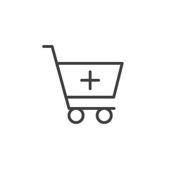 Add shopping cart line icon, outline vector sign, linear style pictogram isolated on white. Trolley with plus symbol, logo illustration. Editable stroke