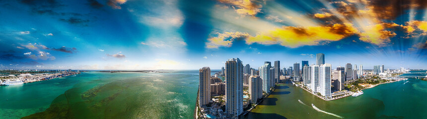 Downtown Miami and Brickell Key, panoramic aerial view