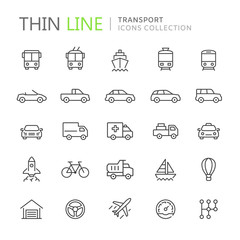 Collection of transport thin line icons