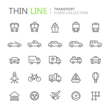 Collection of transport thin line icons