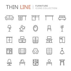 Collection of furniture thin line icons