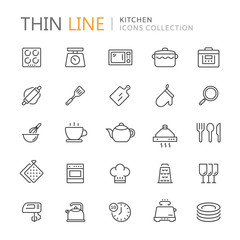 Collection of kitchen thin line icons