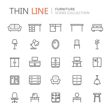 Collection of furniture thin line icons