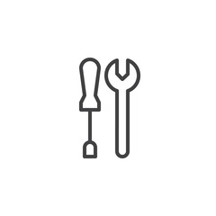 Wrench and screwdriver work tools line icon, outline vector sign, linear style pictogram isolated on white. Repair symbol, logo illustration. Editable stroke