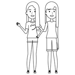 couple of female friends avatars vector illustration design