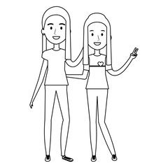 couple of female friends avatars vector illustration design