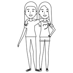 couple of female friends avatars vector illustration design