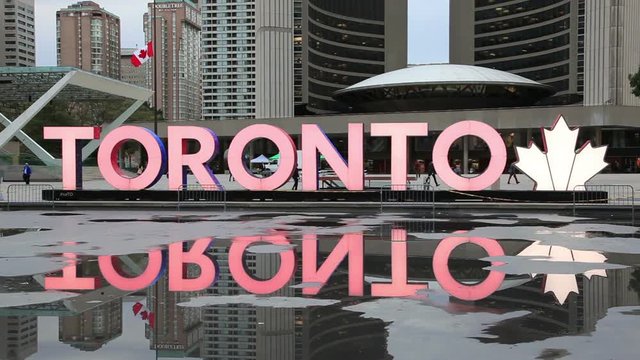 Colorful Toronto sign at the Nathan Phillips Square in Toronto, Canada