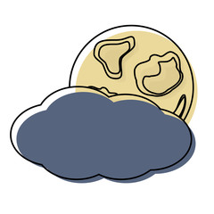 cloud and moon icon over white background vector illustration