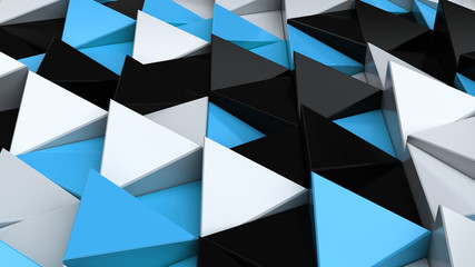 Pattern of black, white and blue triangle prisms