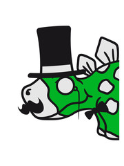 kopf hälfte halb herr sir gentlemen zylinder hut monokel brille mustache schnurrbart stegosaurus süß niedlich klein pflanzenfresser echse dino saurier dinosaurier groß comic cartoon freundlich