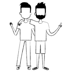 couple of male friends avatars vector illustration design