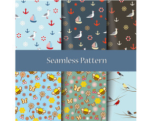 A set of seamless patterns for summer and marine themes