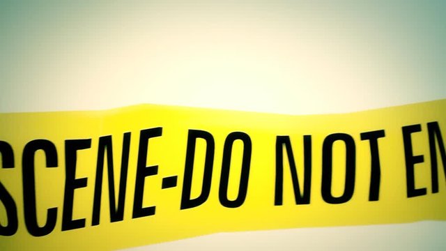 Waving nightmare: going below a yellow plastic Crime Scene Do Not Enter tape, surrounding an area under investigation. A defocused thing (a body) lies near a wall.
