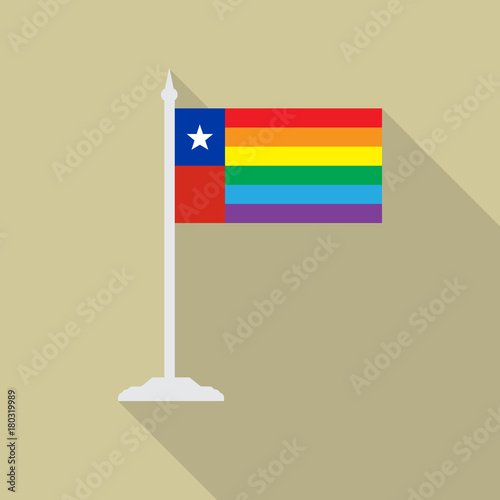 "Chile gay pride flag with flagpole flat icon with long shadowt. LGBT