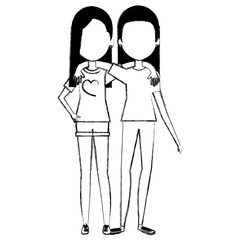 couple of female friends avatars vector illustration design