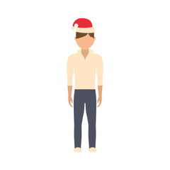 man standing with christmas hat icon over white background vector illustration