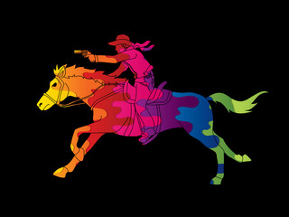 Cowboy riding horse,aiming gun graphic vector