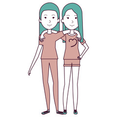 couple of female friends avatars vector illustration design