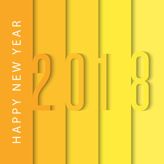 Happy New Year 2018 calendar cover design typography vector illustration, halftone yellow color stripes paper material design style poster, winter holiday greeting card