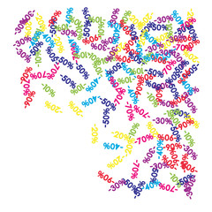 Sale Banner Confetti. Vector Falling Down -10, -20, -30, -40, -50, -70, 90 Banner or Sticker. Holidays Shopping Promotion Ads. Rebate Badge, Price Discount Hipster Sale Banner, Frame or Border