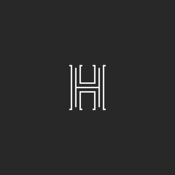 Medieval style serifs font letter H logo monogram lines minimal design. Elegant creative parallel lines initial symbol black and white style.