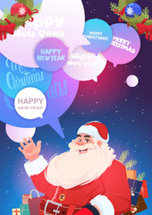 Winter Holidays Card With Santa Claus In Red Costume Christmas And New Year Banner Flat Vector Illustration