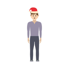 man standing with christmas hat icon over white background vector illustration