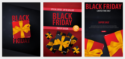 Set of Black Friday Sale posters or Flyers. Discount background for the online store, shop, promotional leaflet, poster, banner. Vector illustration.