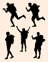 Fototapeta na wymiar Hiker gesture silhouette 03. Good use for symbol, logo, web icon, mascot, sign, or any design you want.
