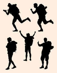 Hiker gesture silhouette 03. Good use for symbol, logo, web icon, mascot, sign, or any design you want.