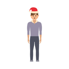 man standing with christmas hat icon over white background vector illustration