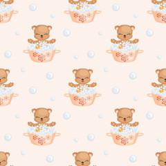 Children's seamless pattern with the image of a cute Teddy bear. Vector background.