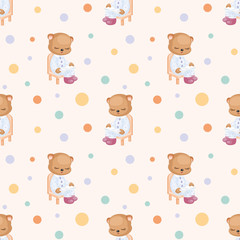 Children's seamless pattern with the image of a cute Teddy bear. Vector background.