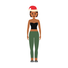 woman stading with christmas hat icon over white background vector illustration