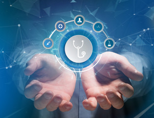 Medecine and general healthcare icon displayed on a technology interface