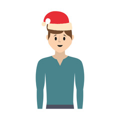 cartoon man with christmas hat icon over white background vector illustration