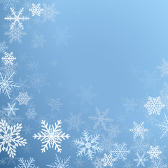 Naklejka na ściany i meble Winter frozen background with snowflakes, christmas vector background.