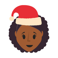cartoon woman with christmas hat icon over white background vector illustration