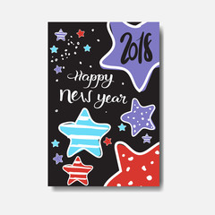 Cute Happy New Year 2018 Card Doodle Design Winter Holiday Poster Vector Illustraion