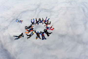 Skydivers in the sky