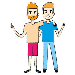 couple of male friends avatars vector illustration design