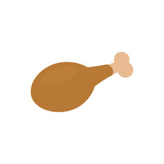 Thanksgiving turkey leg, vector illustration. Flat graphic icon or print, isolated on white background. Poultry roasted drumstick.