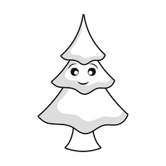 flat line uncolored christmas tree over white background vector illustration