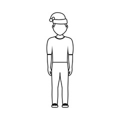 flat line uncolored  man  with santa hat over white background vector illustration