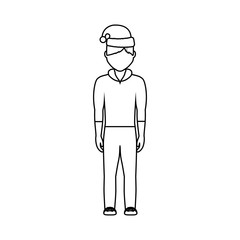 flat line uncolored  man  with santa hat over white background vector illustration