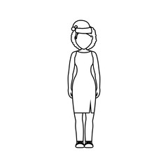 flat line  uncolord woman with  santa hat  over  white background vector illustration