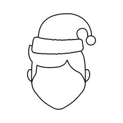 flat line uncolored man face with santa hat  over white  background  vector illustration